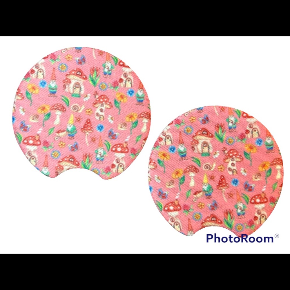Gnome Homes Pink Set Of 2 Car Cup Coasters New